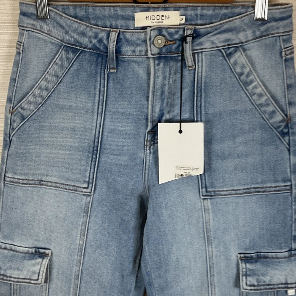 Hidden Denim Tracey Cropped Cargo Jeans Size 27 Blue 28” Inseam NWT - Picture 3 of 10